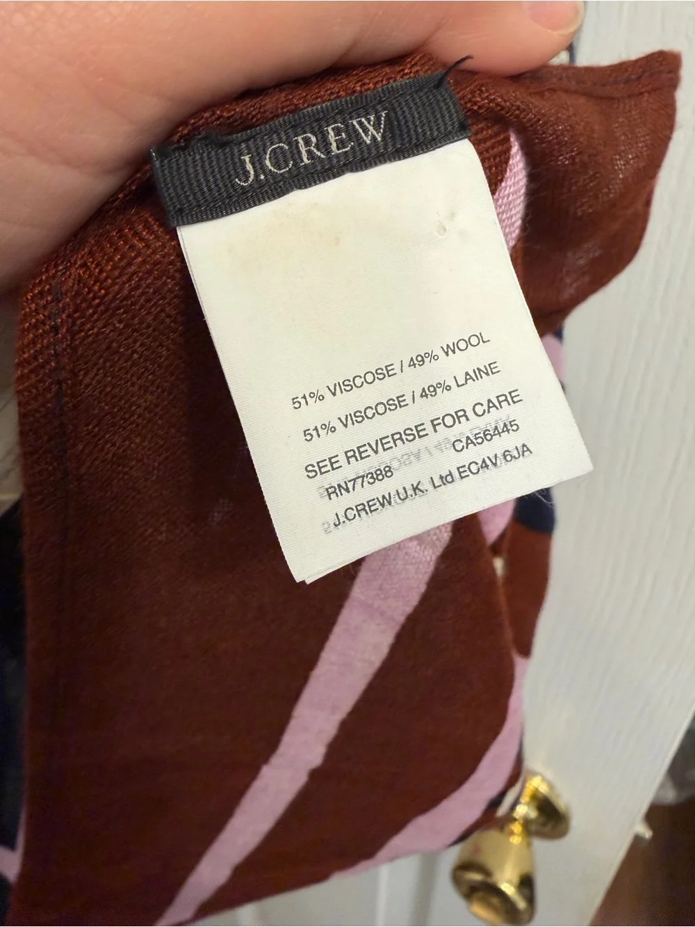 **J.Crew** XL Geometric Patterned Scarf in Navy, Rust & Pink